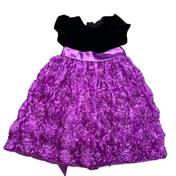 American Princess 5 Girls Black Velvet Purple Rosette Dress Pageant Holiday Form - Picture 1 of 5